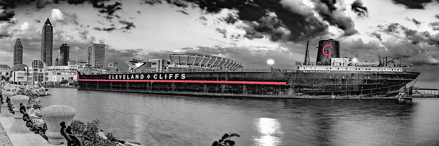 Cleveland Skyline and William G Mather Ship Panorama - Selective Color Edition Photograph by Gregory Ballos