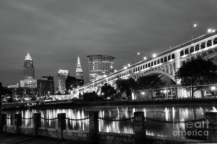 Cleveland Skyline In Black And White Photograph
