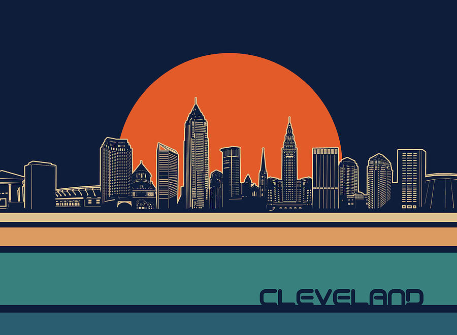 Cleveland Skyline Retro 3 Digital Art