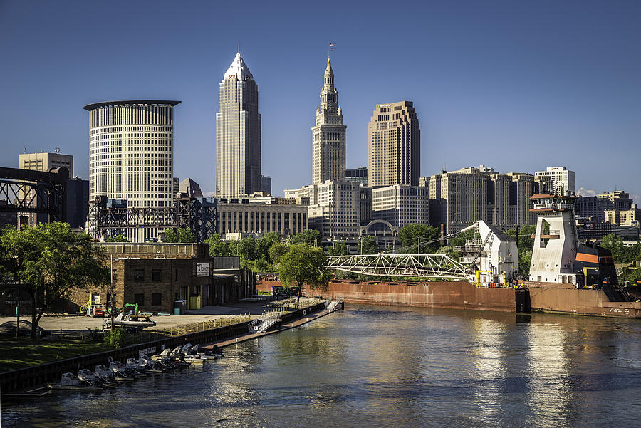 Cleveland Skyline with An Vessel Photograph by Yuanshuai Si
