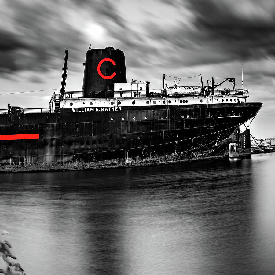 Cleveland Steamship On Lake Erie - Selective Color 1x1 Photograph by Gregory Ballos