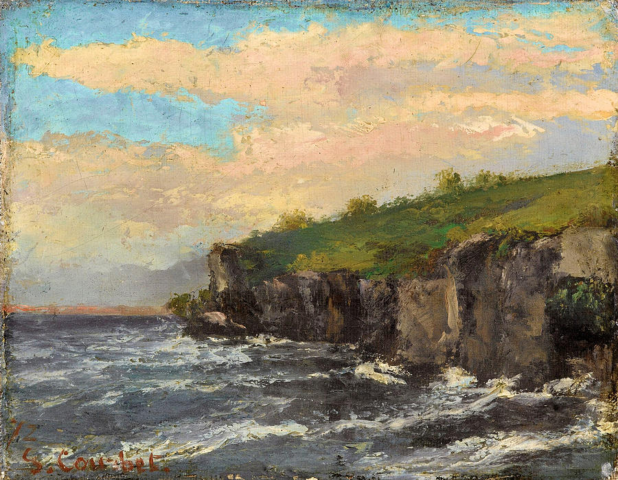 Cliff by the Water Painting by Gustave Courbet