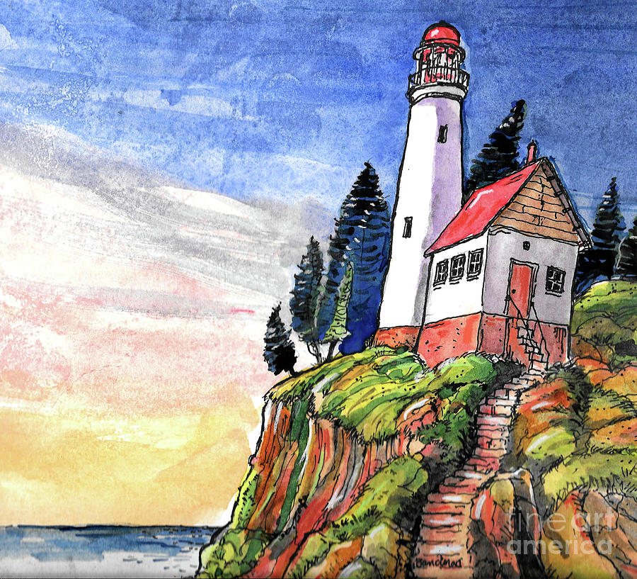 Cliff Lighthouse 2020 Painting by Terry Banderas
