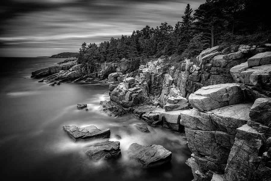 Nature Photograph - Cliffs of Acadia Black and White by Rick Berk