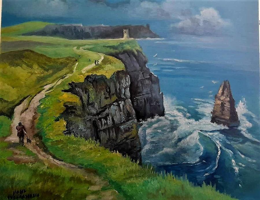 Cliffs Of Mohar  County Kerry Ireland Painting by Paul Weerasekera