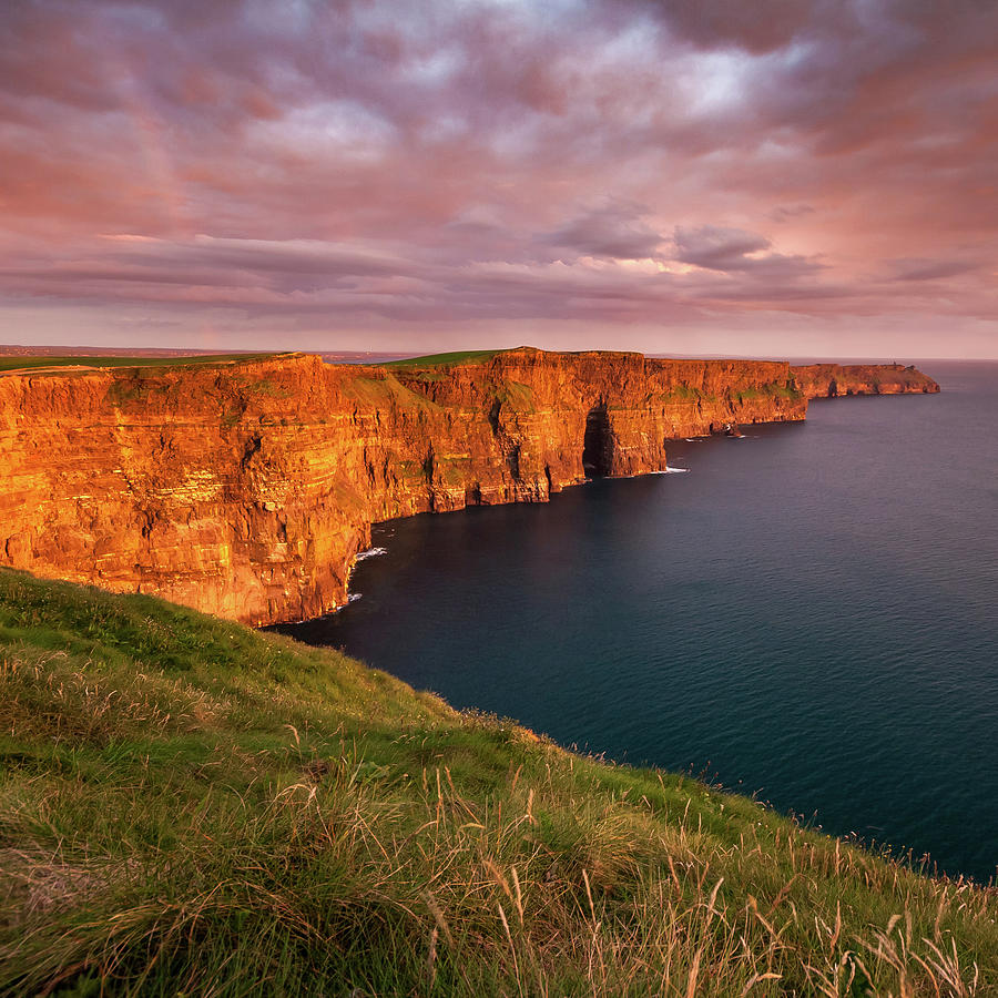 Cliffs of Moher Glowing Red Sunset Photograph by Sqwhere Photo - Fine ...