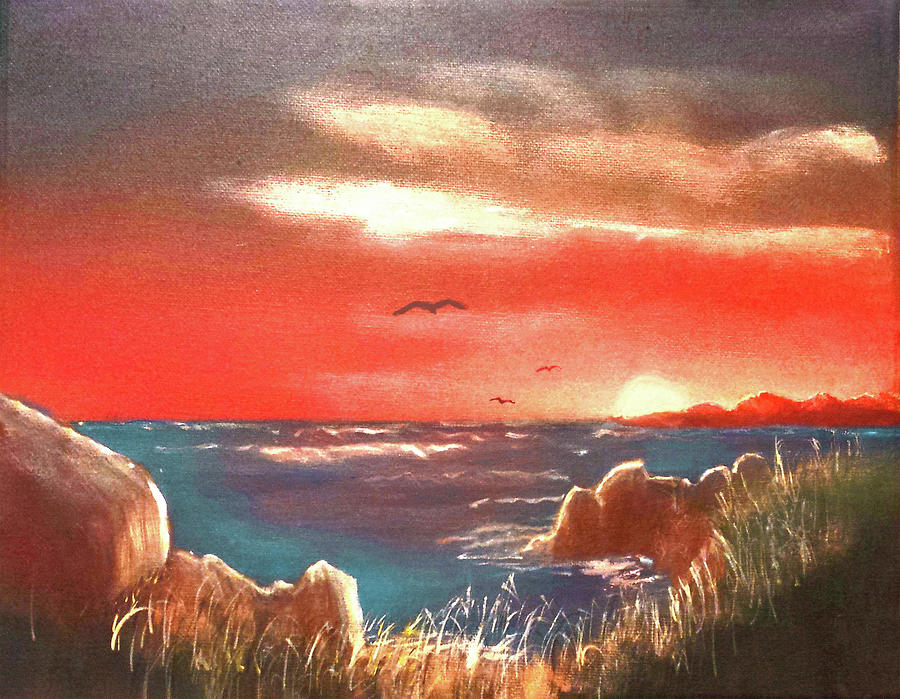 Cliffside Sunset Painting by Sharon Williams Eng