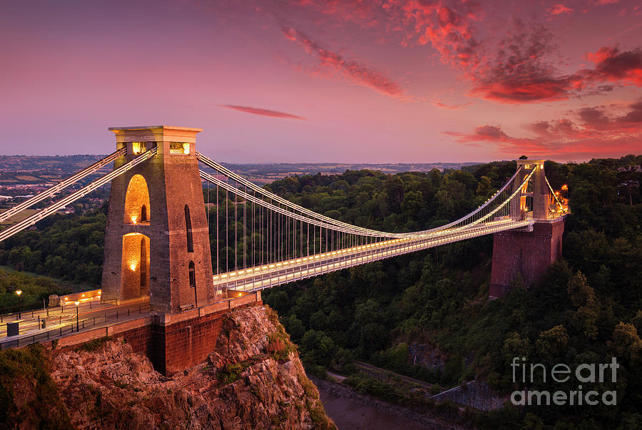 Sunset Photograph - Bristol Bridge at sunset - Clifton suspension bridge over the Avon Gorge at sunset, Bristol, England by Neale And Judith Clark