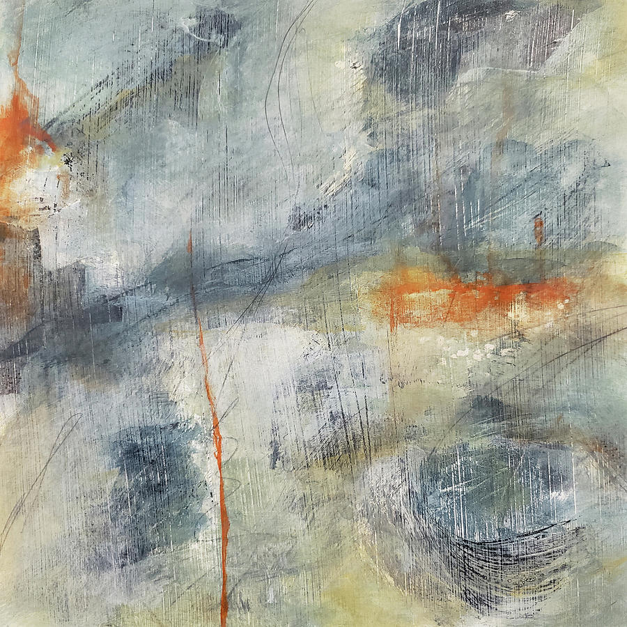CLIMATE CHANGE Abstract Movement in Stone Blue Orange Ochre White Painting by Lynnie Lang