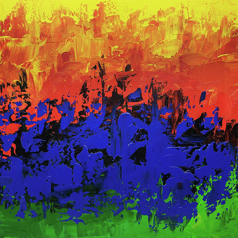 CLIMATE CHANGE IV Abstract in Red Yellow Blue Green Orange Painting by Lynnie Lang