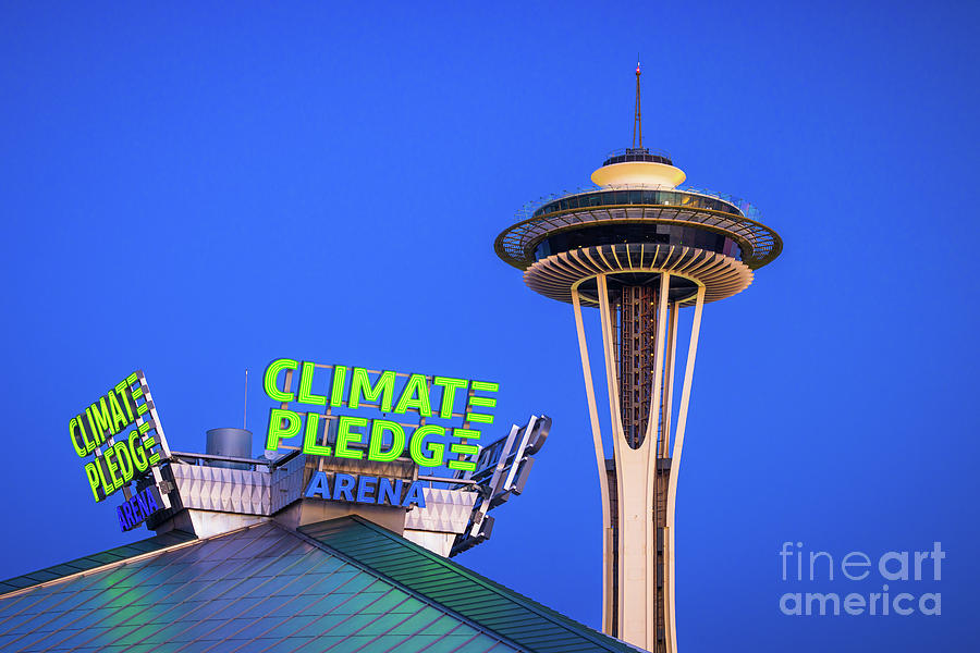 Climate Pledge Arena and Space Needle Photograph by Inge Johnsson
