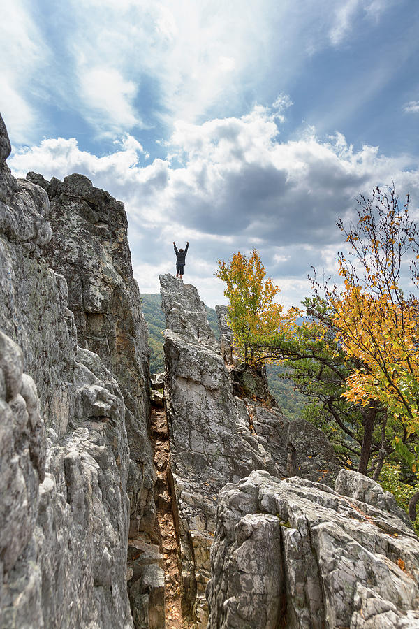 Climber on top of Seneca Rocks Photograph by Steven Heap