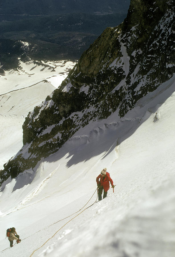 Climbers on steep snow Photograph by Steve Estvanik