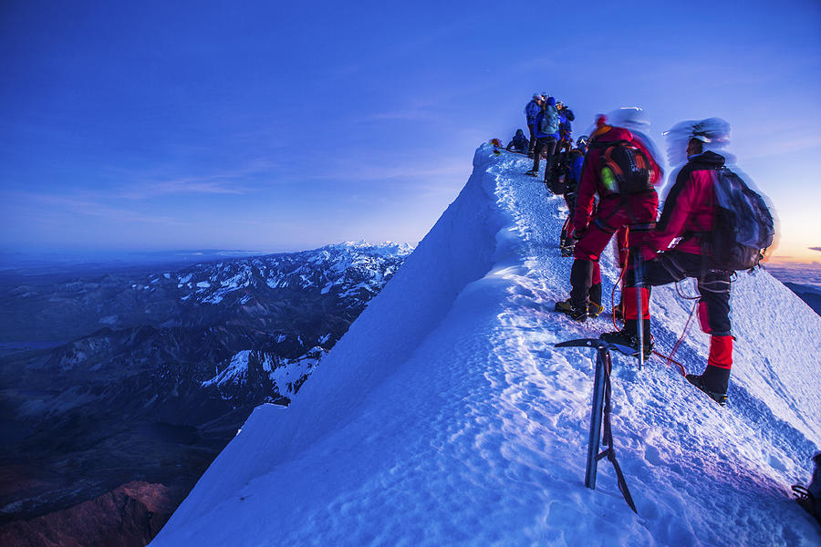 Climbers Reach the Summit of Huayna Potosí Photograph by Eric Hanson