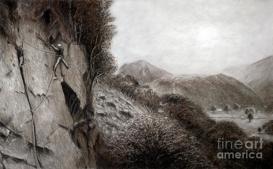 Climbing in Borrowdale Pastel by Robert Douglas