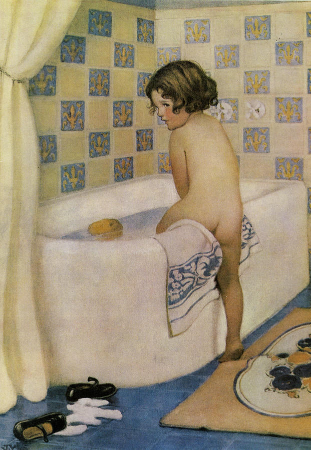 Book Drawing - Climbing in to the Tub by Jessie Willcox Smith