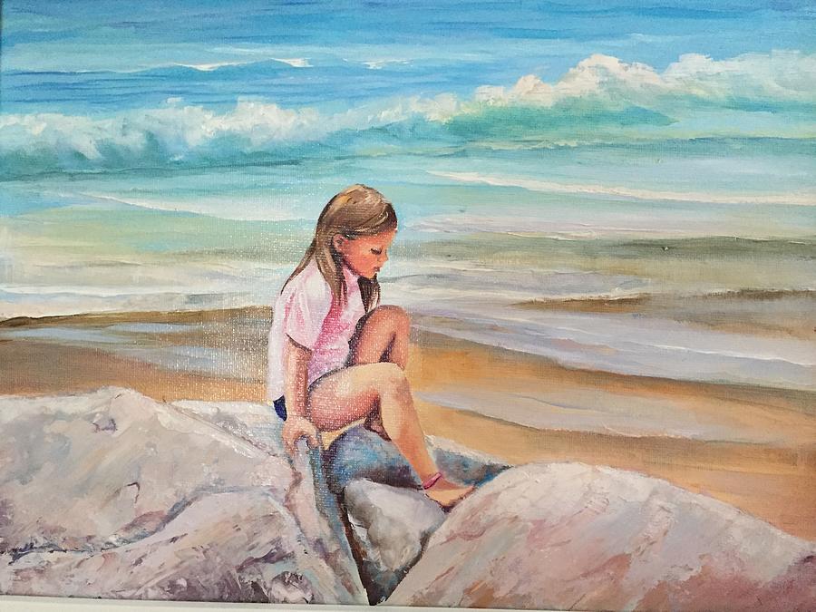 Beach Painting - Climbing on the Rocks by Judy Rixom