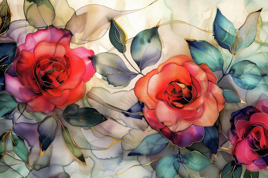 Climbing Roses Digital Art by Peggy Collins