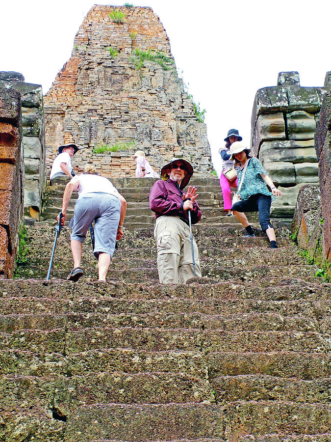 Climbing Steep Steps to Top of Phnom Bakheng in angkor wat archeological park, cambodia Photograph by Ruth Hager