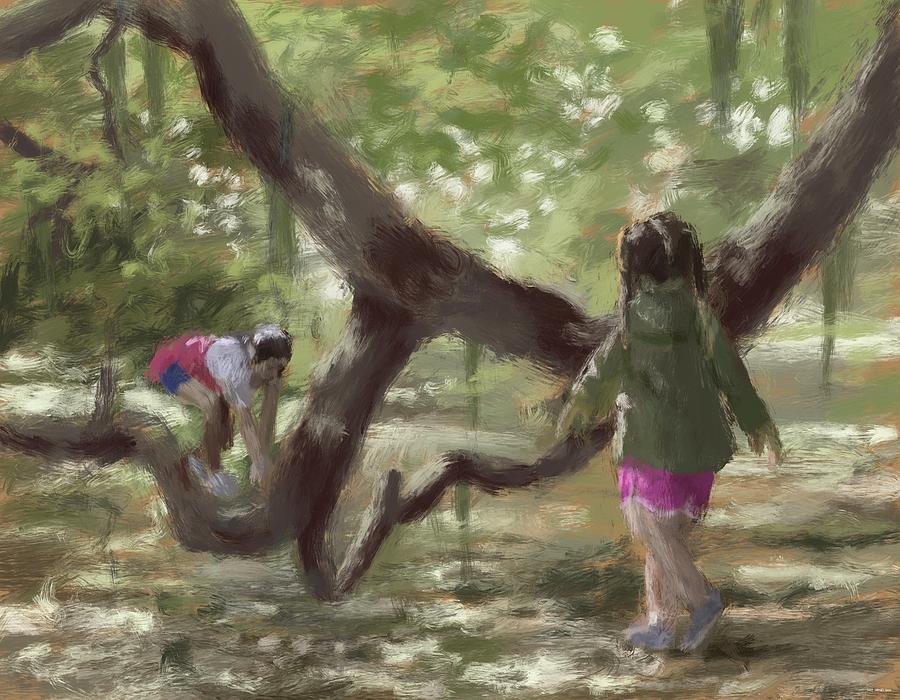 Climbing The Live Oak Tree Painting by Larry Whitler