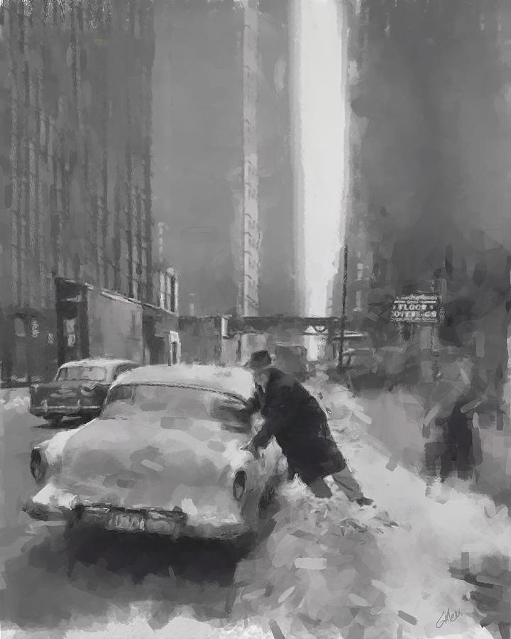 Climbing the snowbank - Chicago 1953 Digital Art by Glenn Galen
