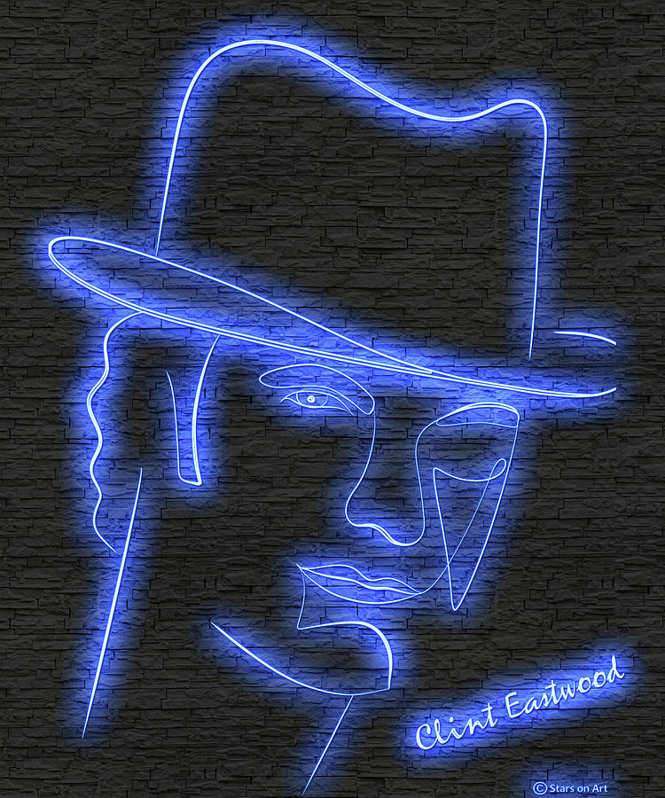 Clint Eastwood neon portrait Digital Art by Movie World Posters