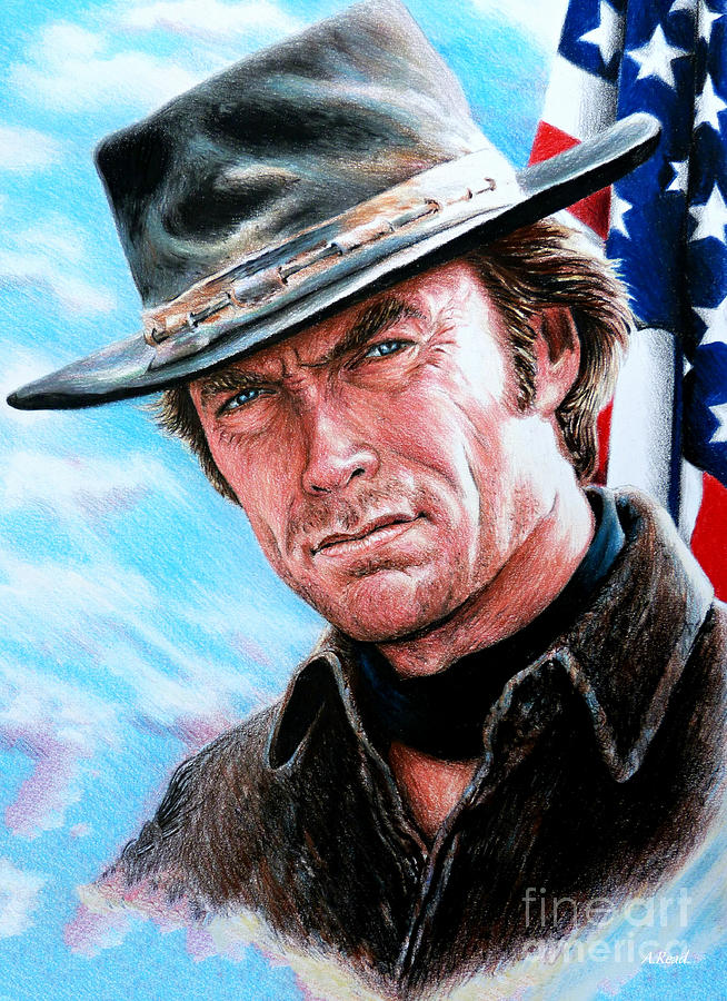 Clint Eastwood patriotic version Drawing by Andrew Read