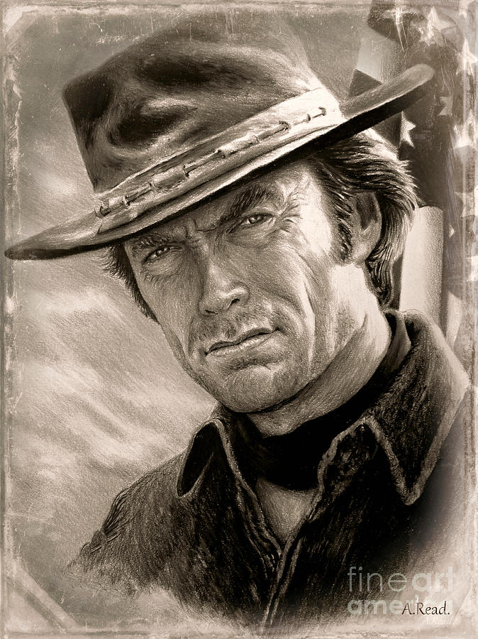 Clint Eastwood Drawing - Clint Eastwood sepia old photo version by Andrew Read