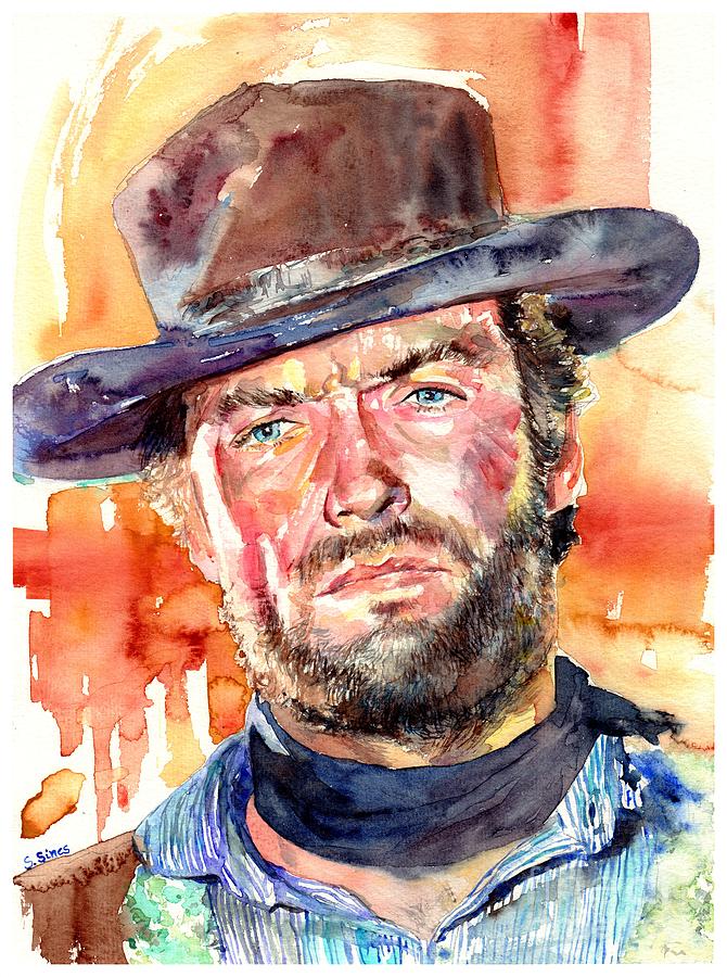 Clint Eastwood Painting - Clint Eastwood Watercolor by Suzann Sines