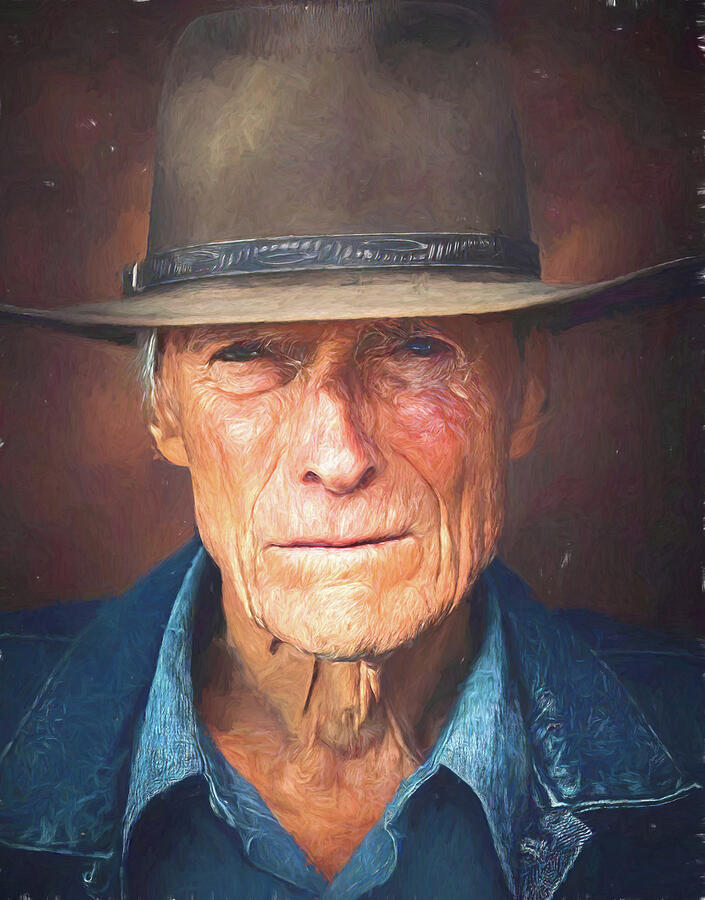 Clint Eastwood Painting - Clint Eastwood with Indiana  Jones Hat Painting by John Straton