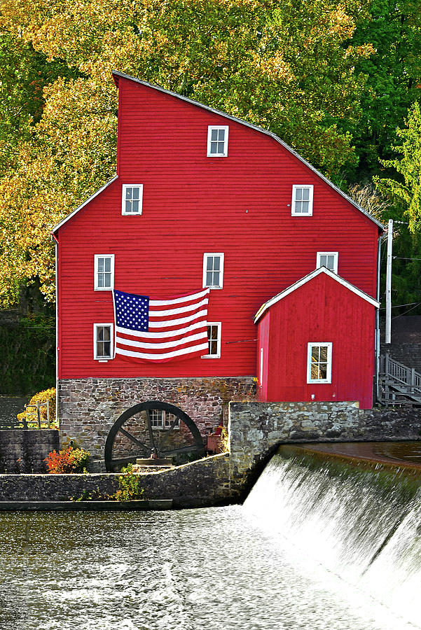 Clinton Red Mill and American Flag Photograph by Regina Geoghan
