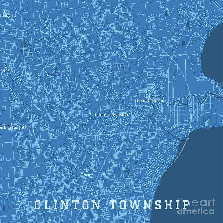 Clinton Township MI City Vector Road Map Blue Text Digital Art by Frank ...