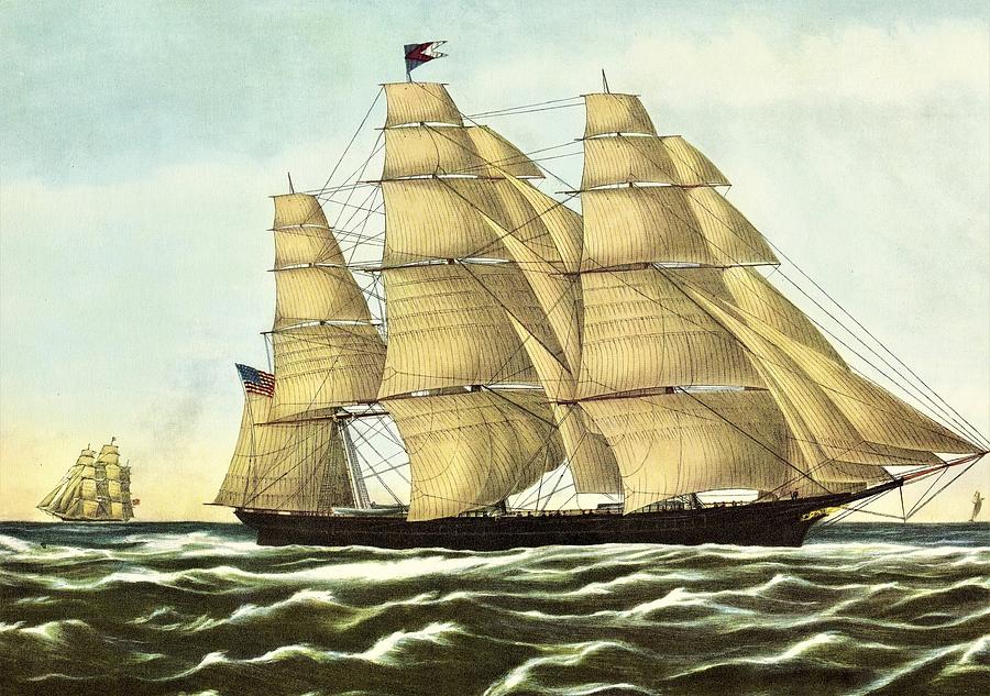 CLIPPER SHIP FLYING CLOUD Currier and Ives Painting by Currier and Ives ...