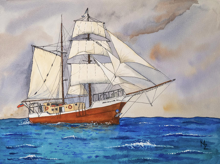 Clipper Ship in Full Sail Painting by Margaret Zabor