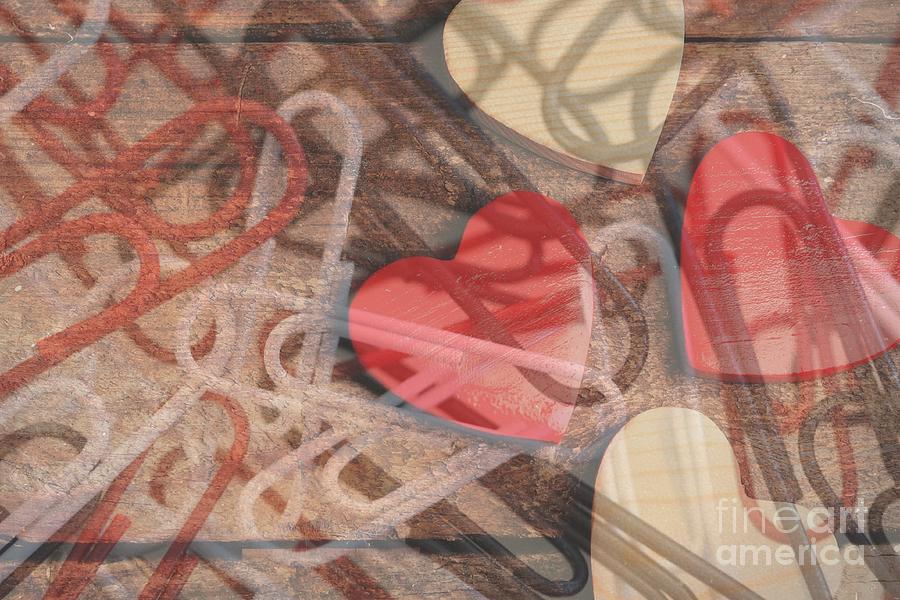 Clips and Hearts Abstract Mixed Media by Sherry Hallemeier