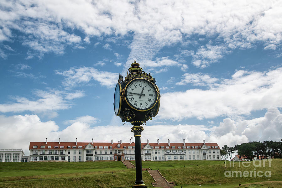 Nature Photograph - Clock and Turnberry Hotel by Scott Pellegrin