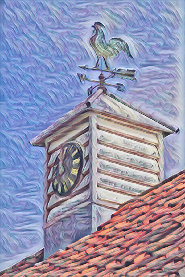 Clock and weather vane with painterly look Photograph by Sue Leonard