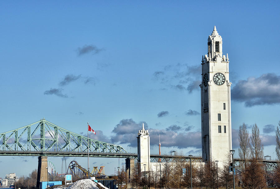 Clock Tower and Jacques Cartier Bridge Montreal Quebec by Brendan Reals