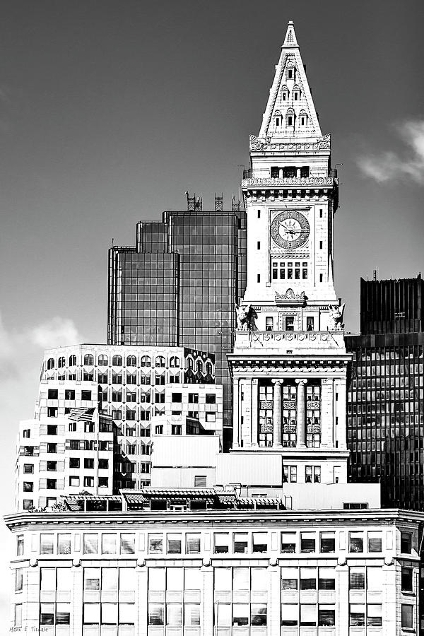Custom House Clock Tower - Boston Black and White Photograph by Mark Tisdale
