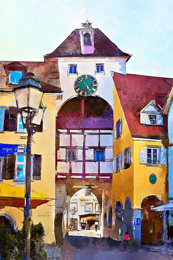 Clock tower, Meersburg, Germany - watercolor Photograph by Tatiana Travelways