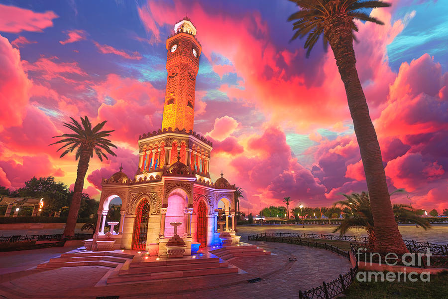 Clock Tower of Izmir in Turkey at sunset Digital Art by Benny Marty