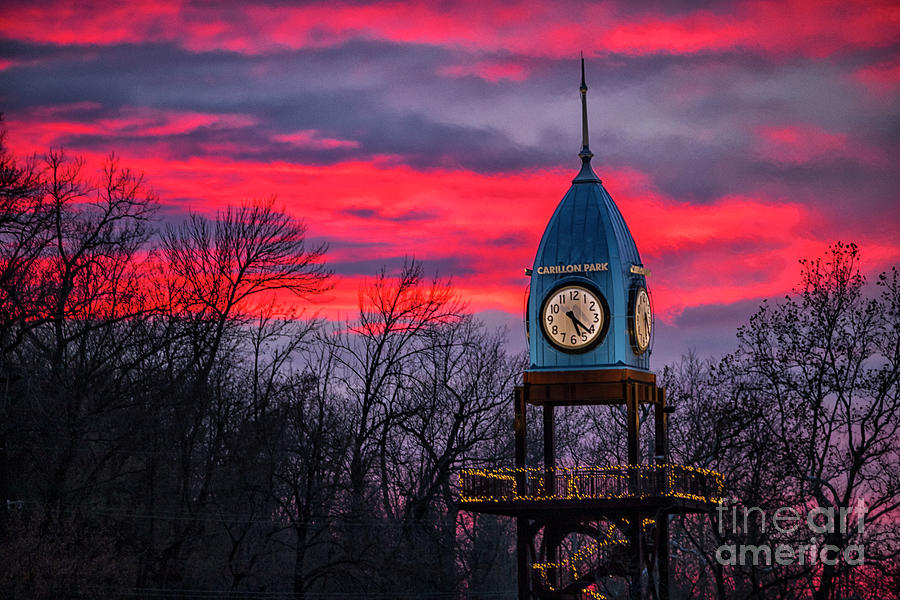 Clock Tower Sunset Dayton Ohio Photograph by Teresa Jack