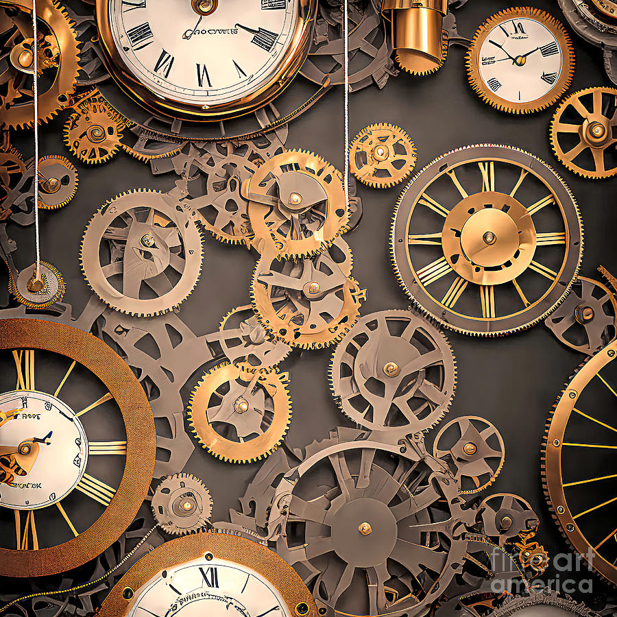 Clock Digital Art - Clocks and Gears by Elisabeth Lucas