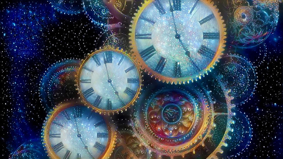 Clocks Of Blue Absract Mixed Media by Sandi OReilly