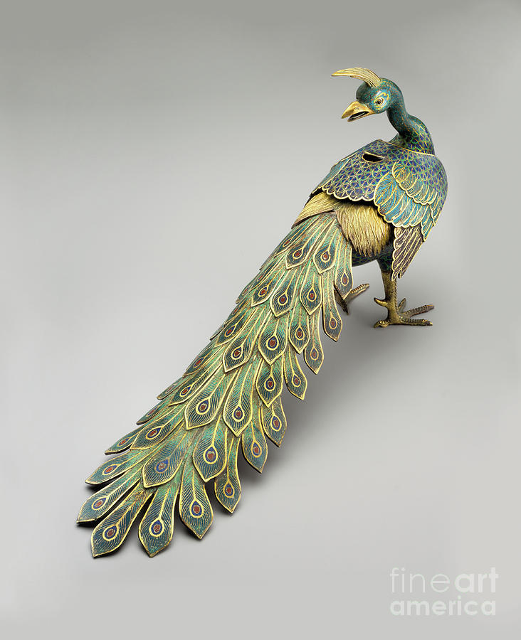 Cloisonne peacock form censer by Chinese School Qing Dynasty Photograph by Chinese School Qing Dynasty