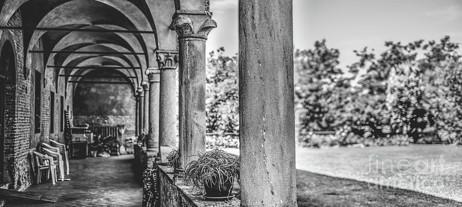 Cloister Horizontal Black And White Photography Background Panoramic Garden Arcade Photograph by Luca Lorenzelli