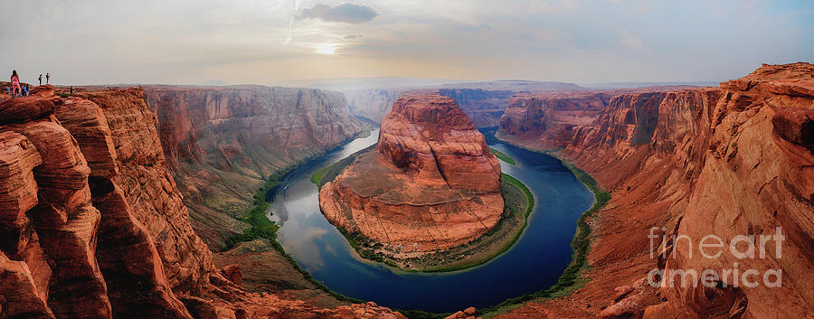 Close to the edge. Panoramic view at Horseshoe Bend, a meander o Photograph by Hanna Tor