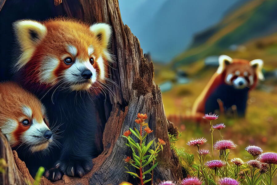 Close to the Heart - Momma Red Panda Watches Over her Curious Cubs Photograph by Russ Harris Close to the Heart - Momma Red Panda Watches Over her Curious Cubs Photograph by Russ Harris