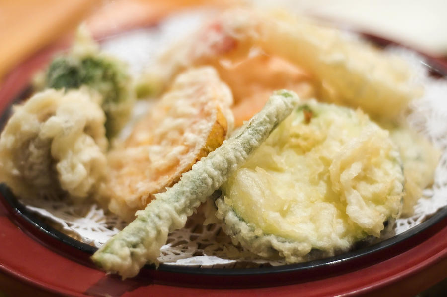 Close-up of a plate of mixed vegetable tempura Photograph by Gjs