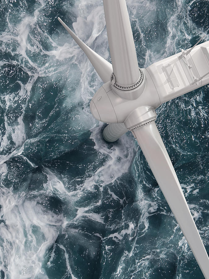 Close up of a wind turbine in the sea Photograph by Miguel Navarro